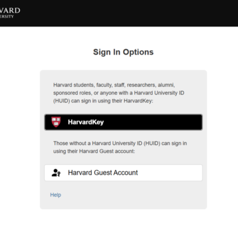 Screenshot of Harvard Guest discovery page